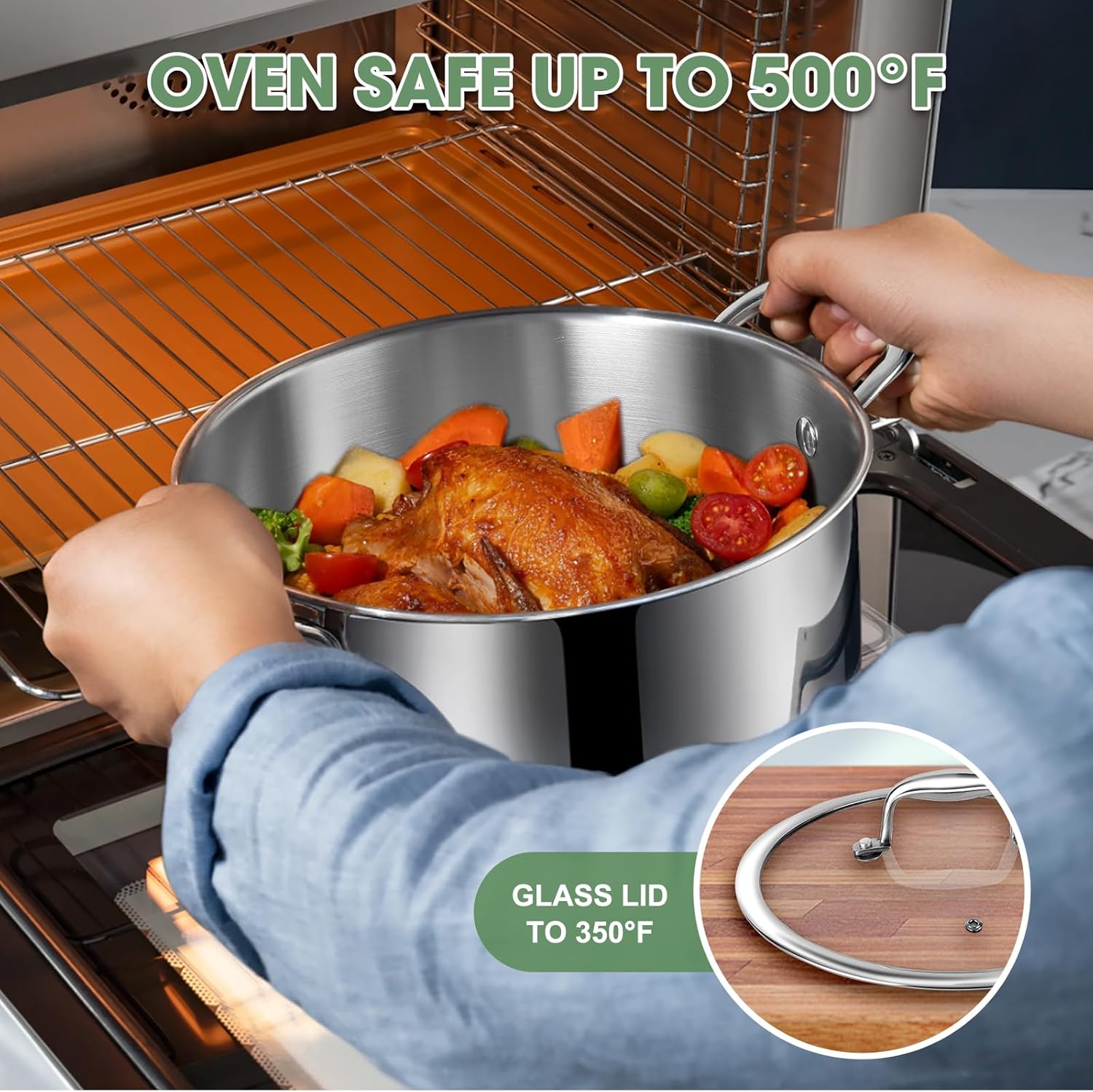 11-Piece Professional Chef Quality Cookware Set 3 Ply Stainless Steel Non-Toxic Lids Dishwasher Safe Gas Induction Ready