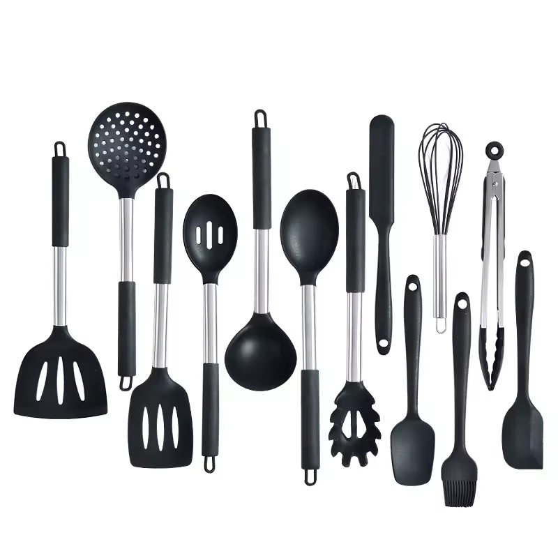 15 PCS Heat Resistant Non-Stick Kitchen Tool Cookware Silicone Cooking Utensils Sets with Stainless Steel Handle