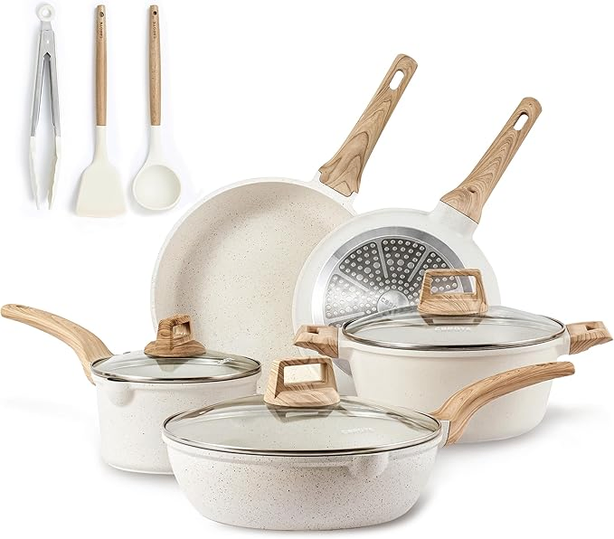 8-Piece Non-Stick Induction Cooker Cookware Set, White Granite, Basic Model