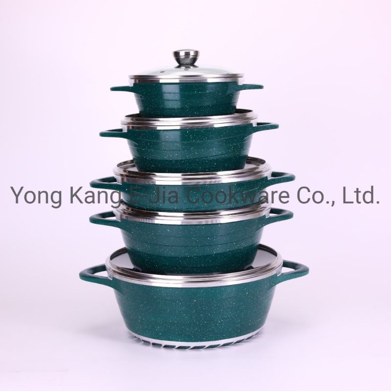 New Design 10 Pieces Set Die Cast Aluminium Casserole Granite Cooking Pot Cookware Sets