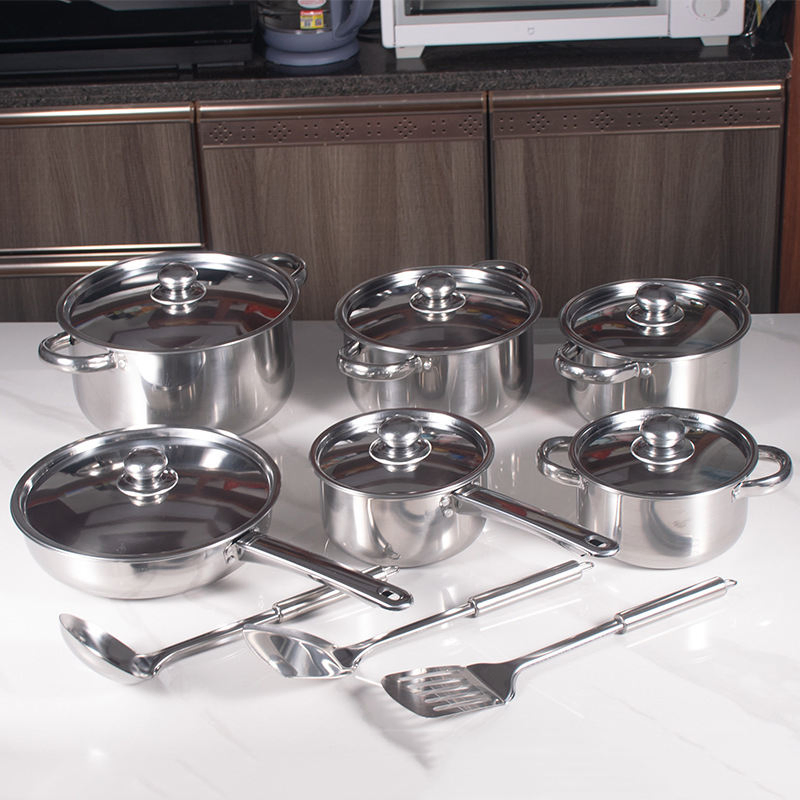 15-Piece Stainless Steel Cookware Set Stay-Cool Handle Kitchen Cooking Pan Pots and Pans Nontoxic Metalpot Set