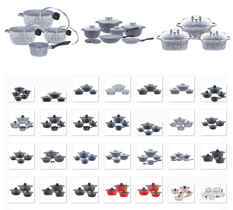 Diamond Induction Die Cast Aluminum Durable Eco-Friendly 10-Piece Black Ceramic Cookware Set Glass Cover Oven Safe