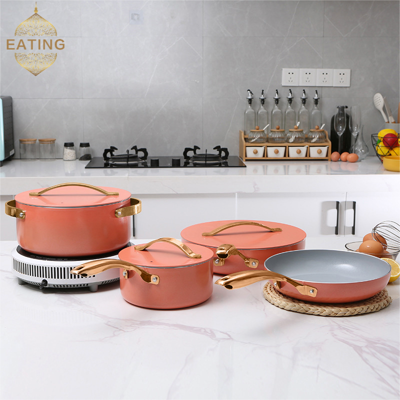 High-Temp Resistant Cookware Set 26-28cm Deep Fry Pans 18-24cm Stock Pots With 3 Lids Industrial-Grade Ceramic Coating