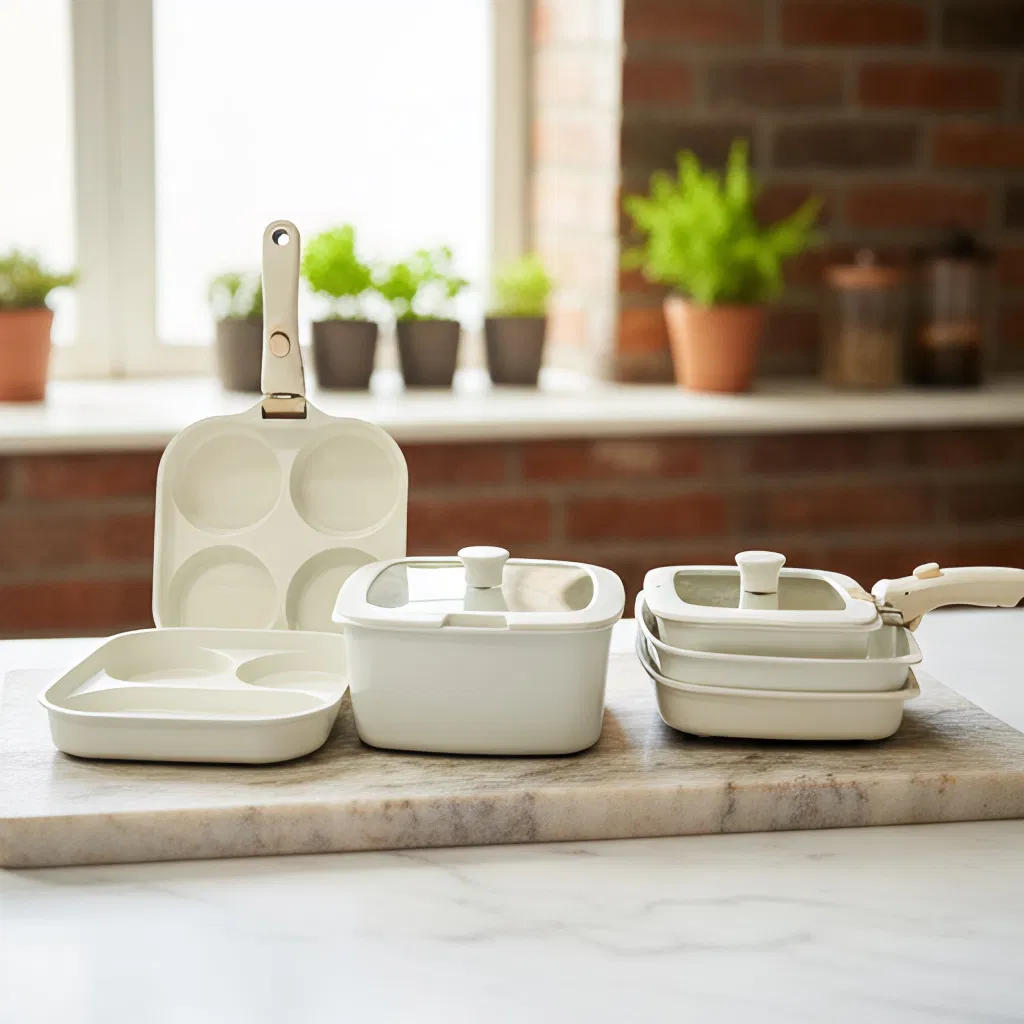 11PCS Square Pans and Pots Cookware Set with Detachable Handle