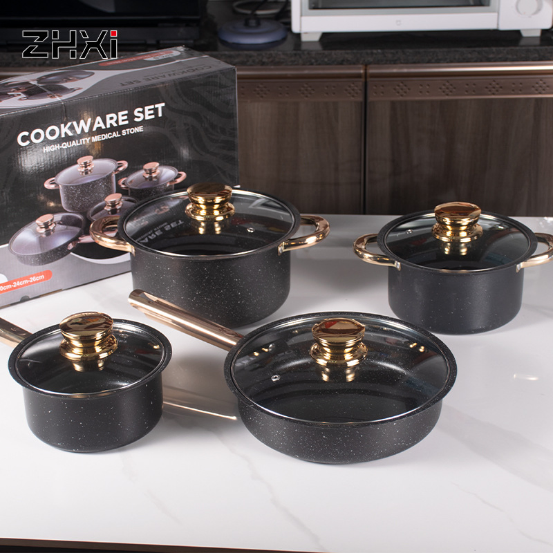8PCS Non-Toxic Cookware Set Maple Leaf Handle Tri-Ply 18-10/304 Stainless Steel Modern Bulk Kitchenware Pfoa-Free Kitchen Wares