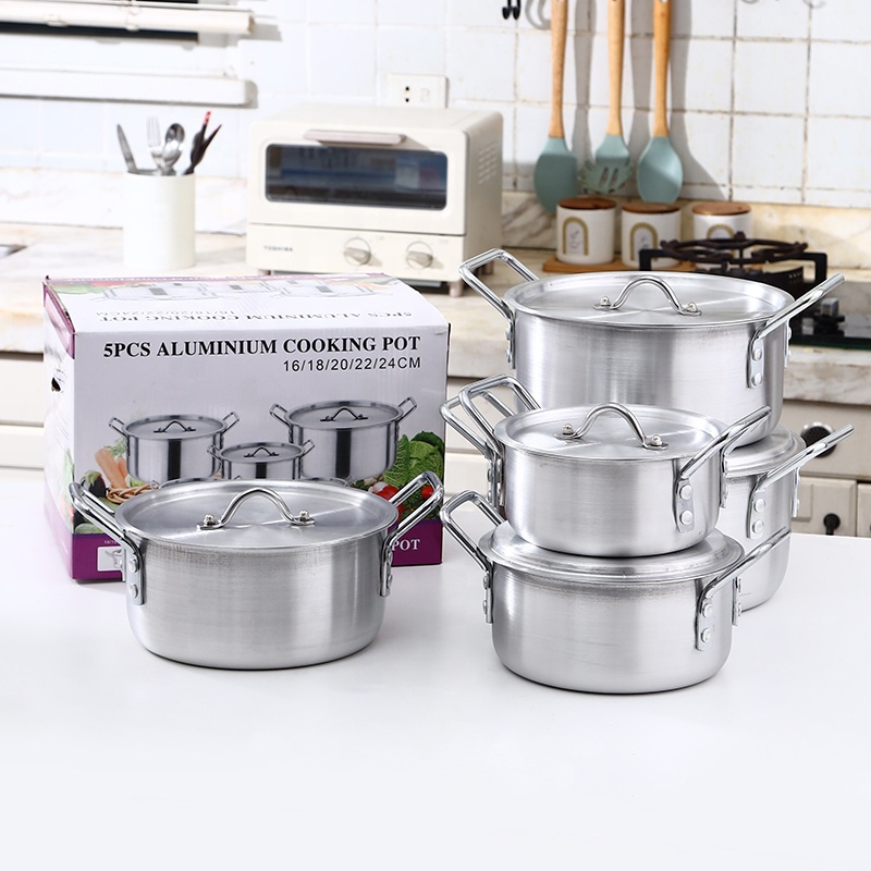 Factory Wholesale Classic 5pcs Aluminum Alloy Panelas Cookware Set 16cm 18cm 20cm 22cm 24cm Kitchen Cooking Pot Casserole