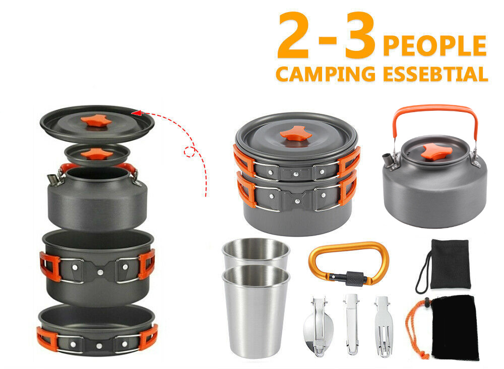 Outdoor Camping Cookware Set for 2-3 People with Folding Design Travel-Friendly Teapot Combination