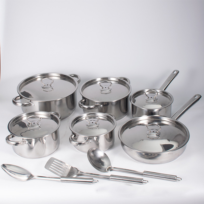 15-Piece Stainless Steel Cookware Set Stay-Cool Handle Kitchen Cooking Pan Pots and Pans Non Toxic Metal Pot Set