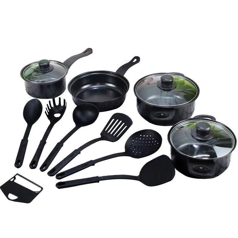 Professional 13-Piece Granite Stone Non-Stick Cookware Set Include Frying Pan Soup Pot Milk Pan Spatula Kitchenware