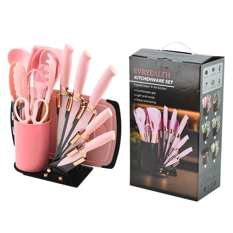 Supply 19PCS Silicone Kitchen Utensils Sets Non Stick Kitchen Cooking Tools Set Kitchenware Set with Chopping Board and Knife