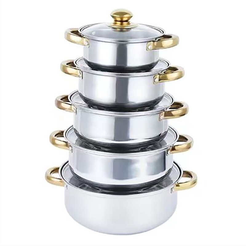 10-Piece Classic Stainless Steel Cookware Set with Glass Lid for Gas Stove Includes Soup Milk Pots Oven Safe