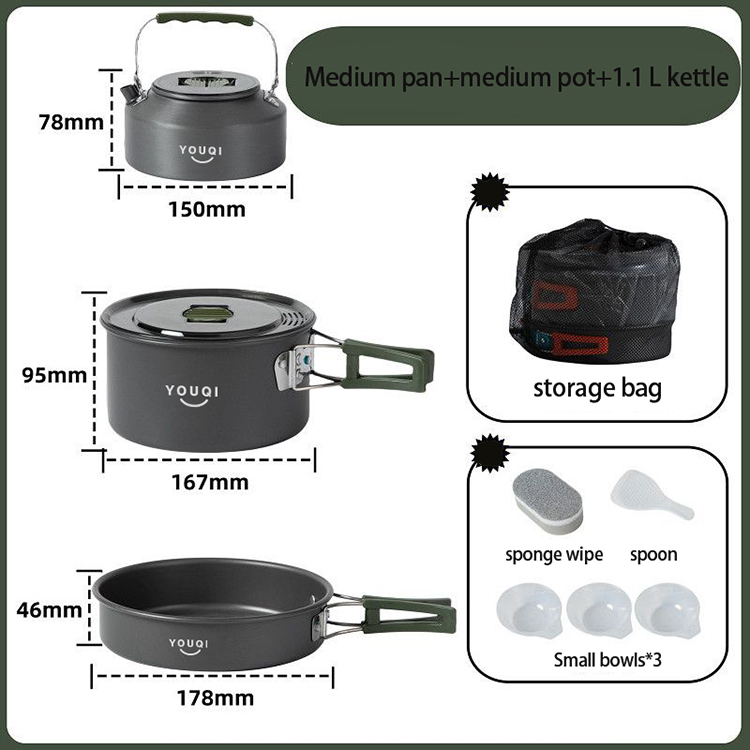 Hot Sale Outdoor Camping Cookware Set Portable Backpacking Barbecue Pots Picnic Bowl Cookware Camping Cooking Set