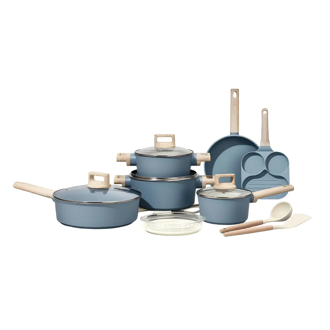 Blue Aluminium Cookware Set Factory Kitchen Ware Ceramic Stainless Steel Glass Utensil
