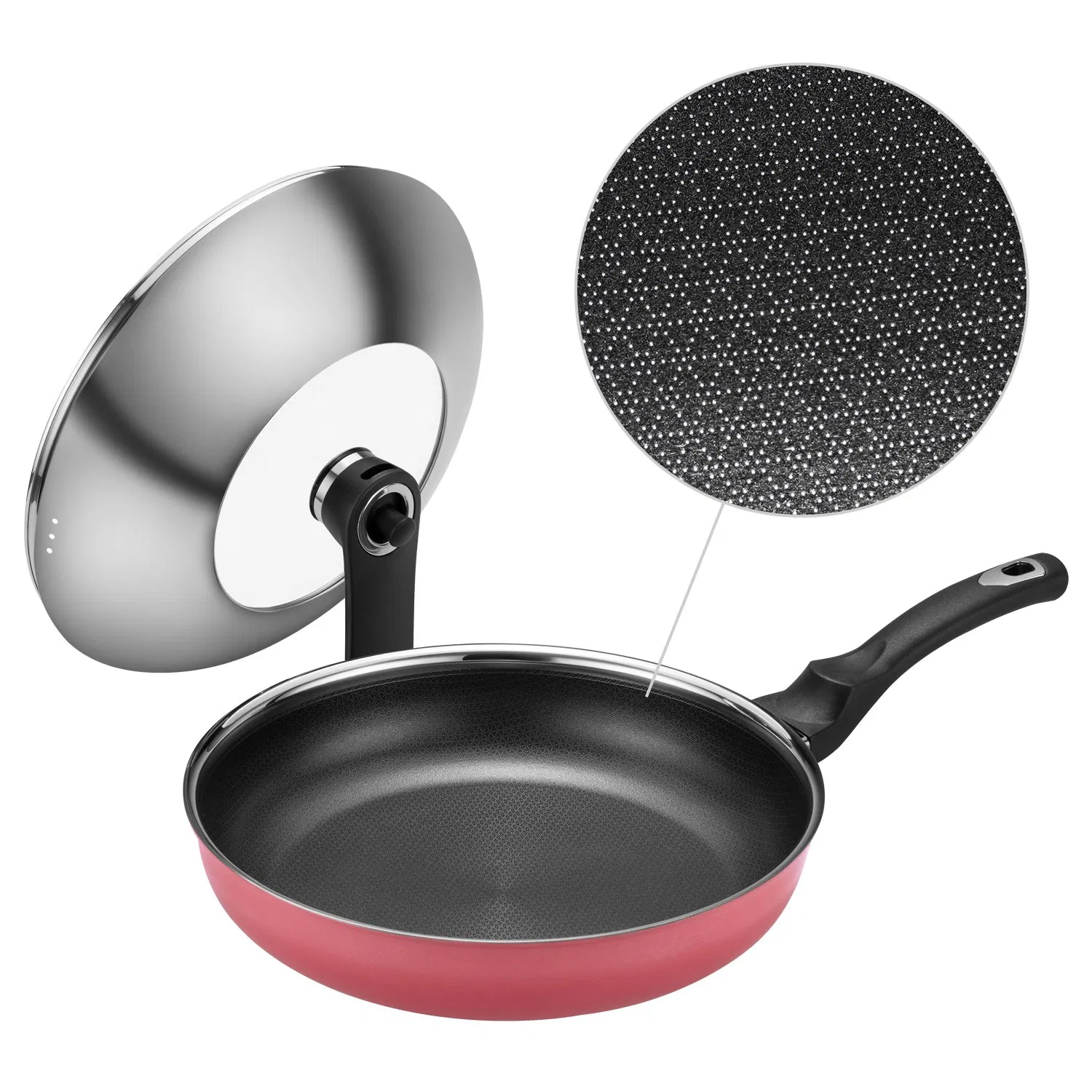 4PCS Frying Pan&Wok Cookware Set Non-Stick Coating Stainless Steel Outer Ceramic Layer