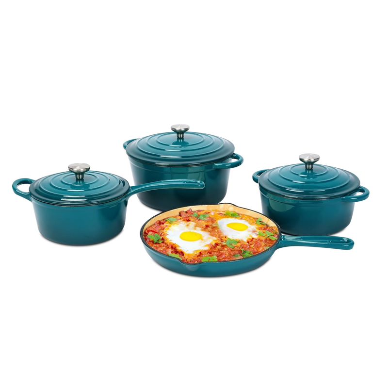 Enamel Cast Iron Cookware Set Multi-Layer Base Multi-Function Non-Stick Frying Pan and Stew Pot for Home Kitchen Use