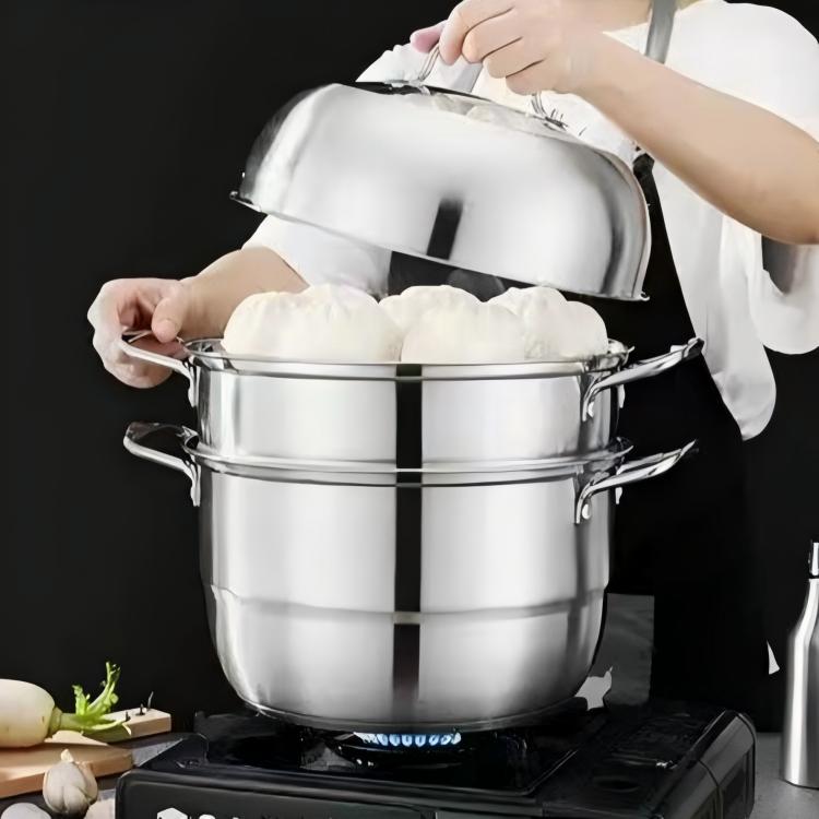 28-36cm Cookware Set Multi-tier Stainless Steel Steamer Pot Stackable Vegetable &amp; Seafood Steamer with Handles for All Stoves