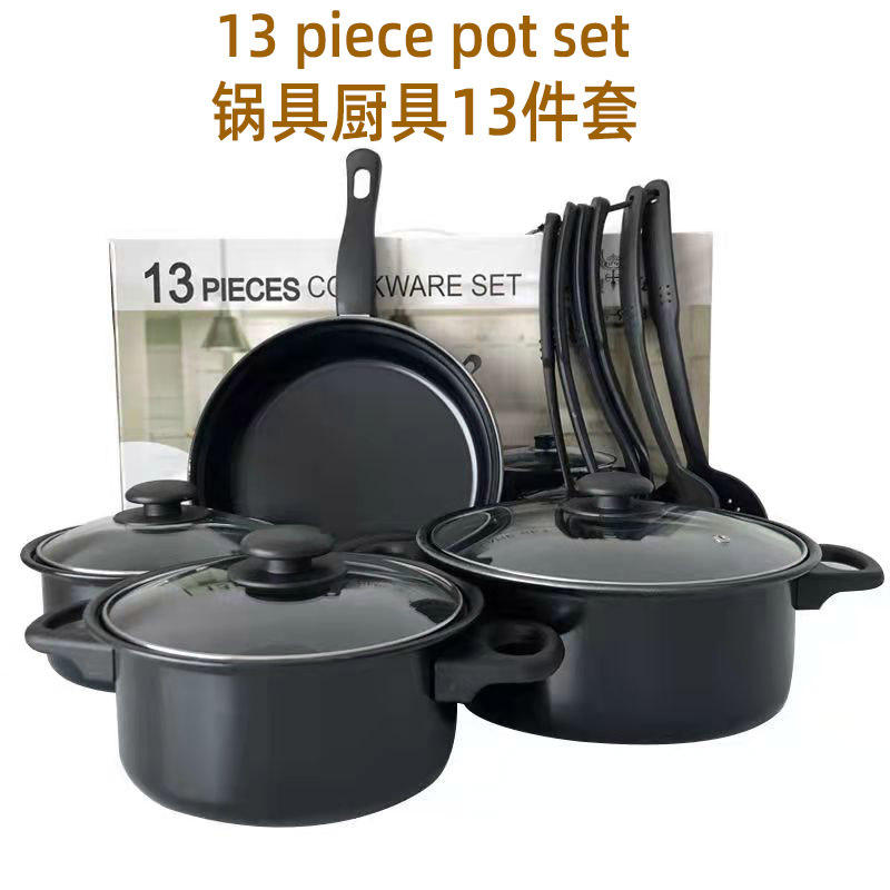 HOUSEWARE Pot Set for Foreign Trade 13 Piece Set Non Stick Soup Stew Pot Frying Pan Multi Piece Set Kitchen