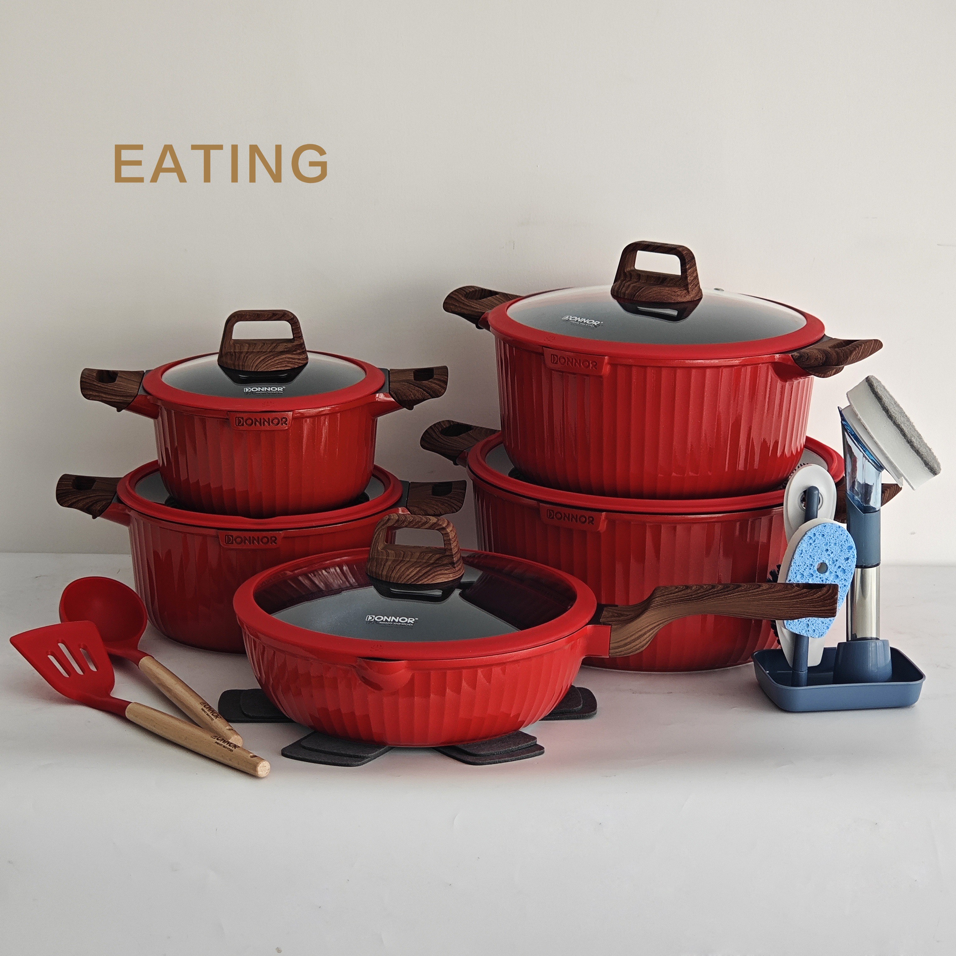Original Design AR-21pcs Die Cast Aluminum Dishwasher Safe Nonstick Induction Bottom Professional Cookware Set Kitchen