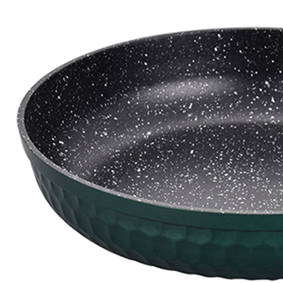 5 Piece Green Textured Die-Cast Aluminum Marble Coating Non-Stick Cookware Set with Wooden Bakelite Handle
