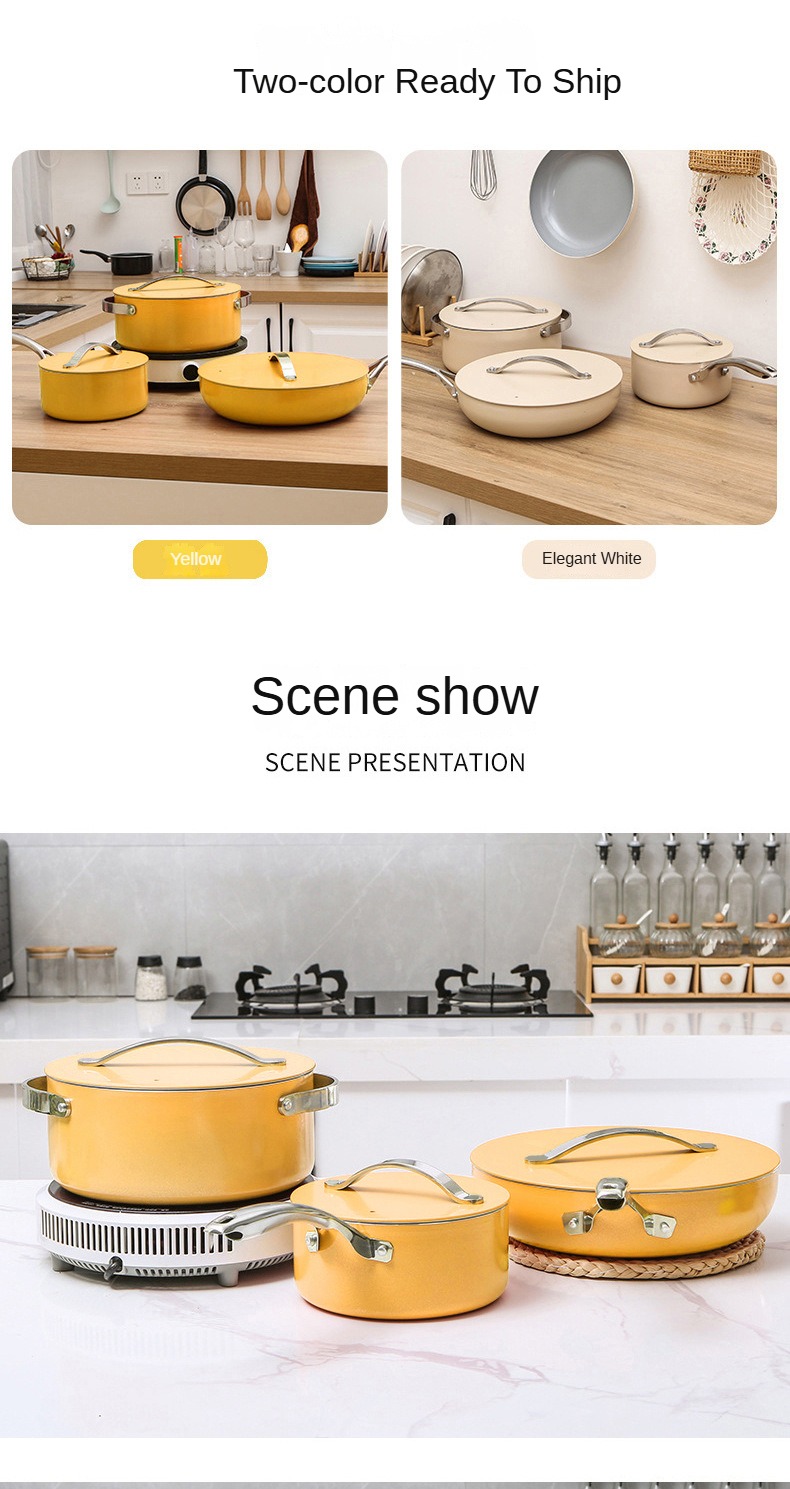 High-Temp Resistant Cookware Set 26-28cm Deep Fry Pans 18-24cm Stock Pots With 3 Lids Industrial-Grade Ceramic Coating