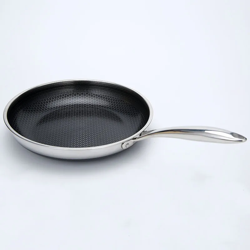 Non-Stick Three-Layer Stainless Steel 304 Double-Side Honeycomb Frying Pan with Ceramic Glaze Coating