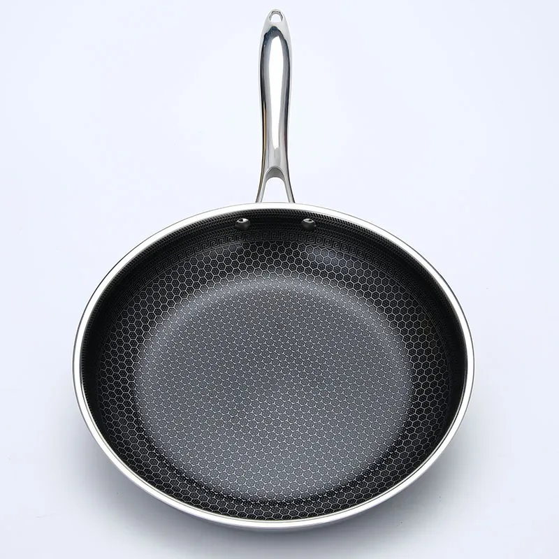 Non-Stick Three-Layer Stainless Steel 304 Double-Side Honeycomb Frying Pan with Ceramic Glaze Coating