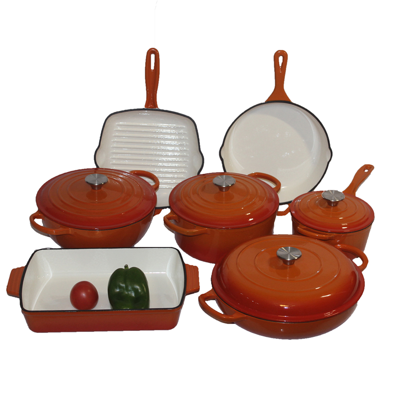 7-in-1 Cast Iron Stackable Cookware Set 7-Pcs Enameled Dutch Oven Metal Collection