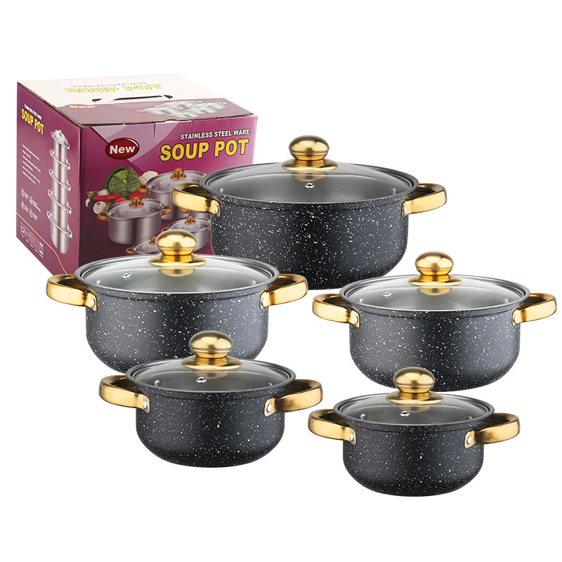 Factory Direct Sale Stainless Steel American High Pot Set 5 Piece Stockpot Kitchen Ware Cookware Set with Glass Lid