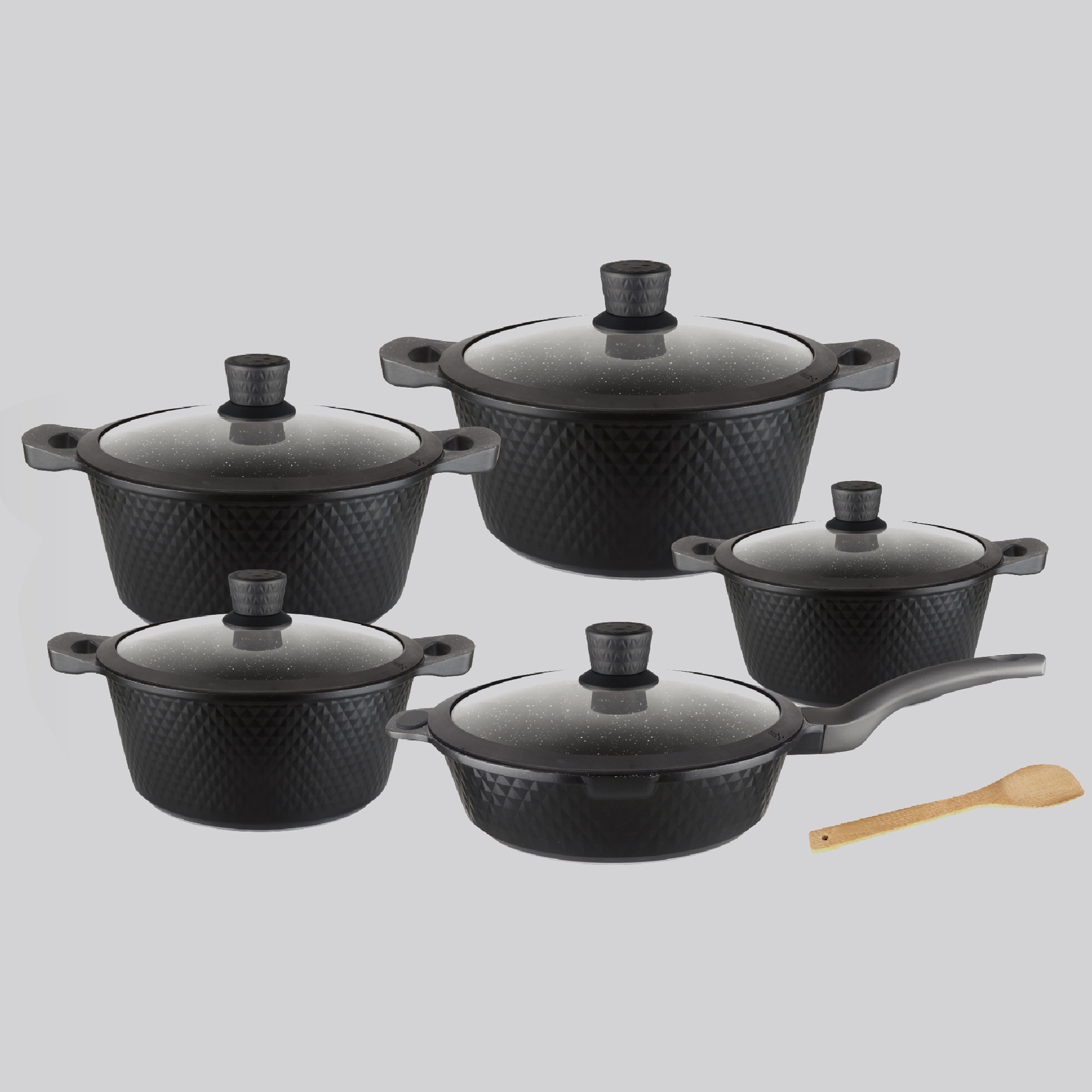 11-Piece Classic Aluminum Cookware Set PTFE Non-Stick Glass Lids Oven Dishwasher Safe Gas Induction Compatible Kitchen