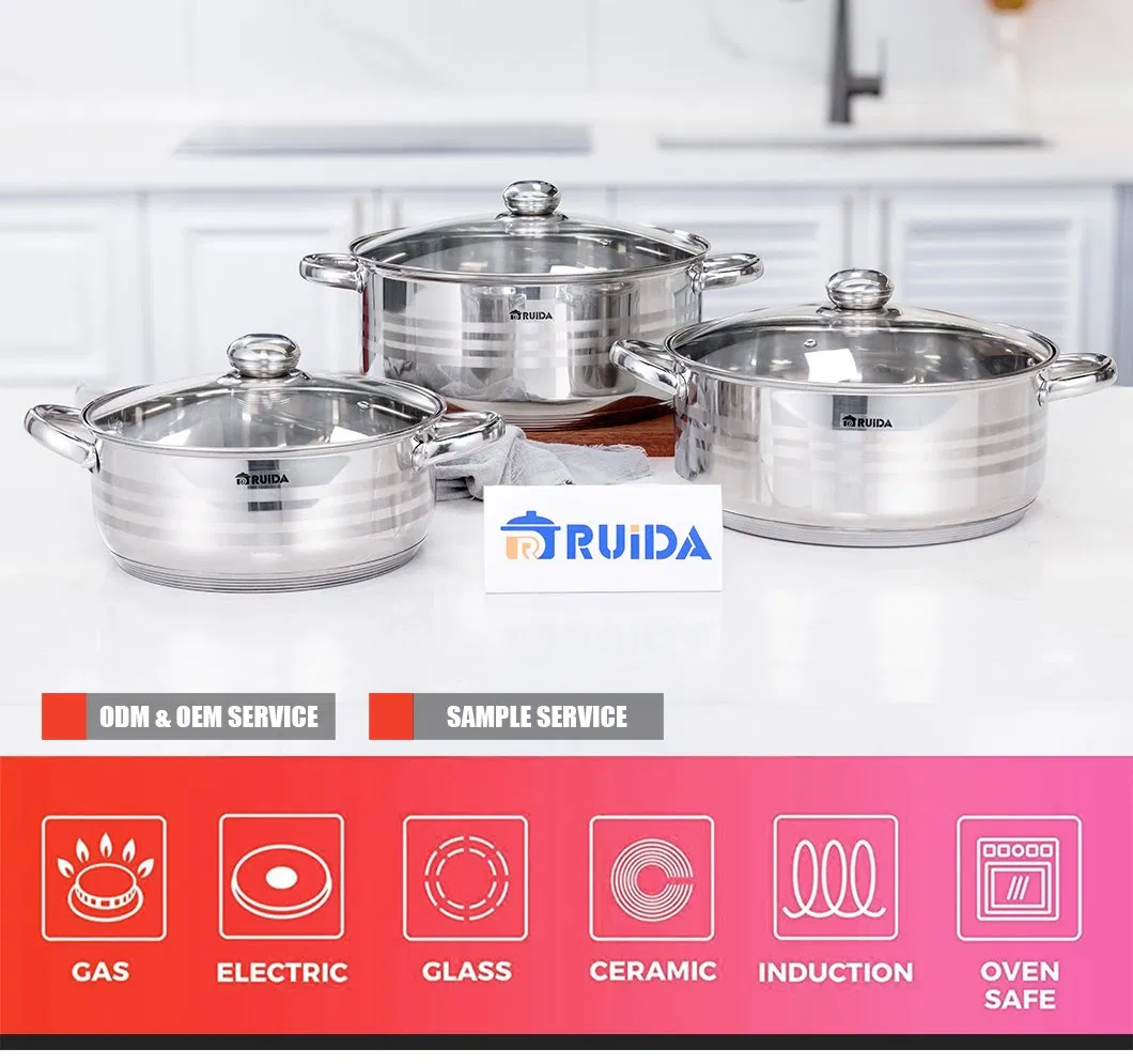Food Grade 6PCS Scale Line Stainless Steel Hollow Handle Casserole Set