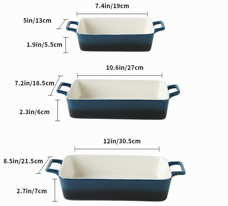 Rectangle Ceramic Baking Dish Set of 3 Oven Casserole Stoneware Bakeware Baking Dishes with S/M/L Size