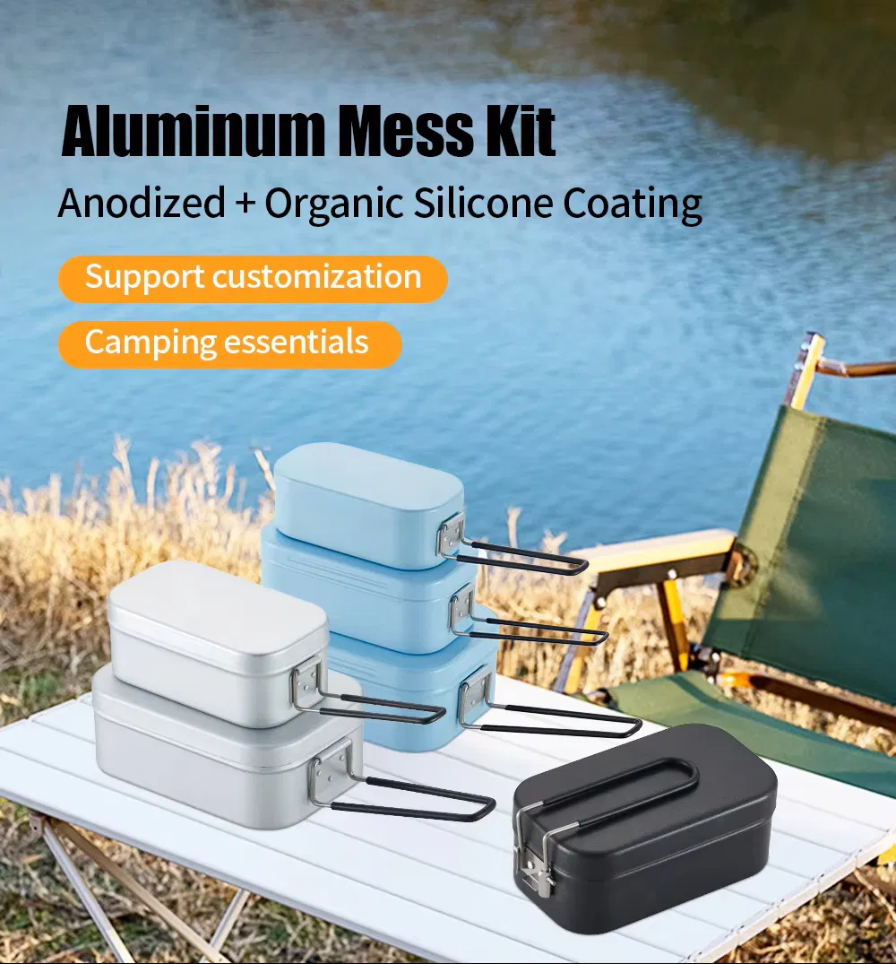 All-in-One Premium Camping Kit Custom Foldable Hard Anodized Aluminum Mess Tin & Cookware Set