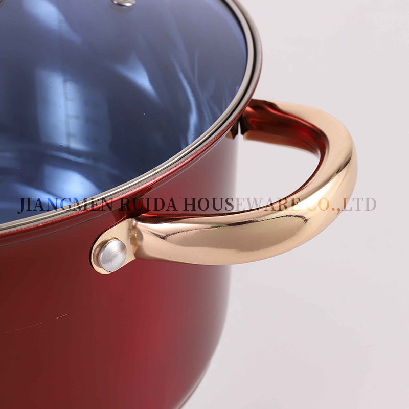 Red Mirror Polishing Copper Knob Blue Glass Lid Cookware Set