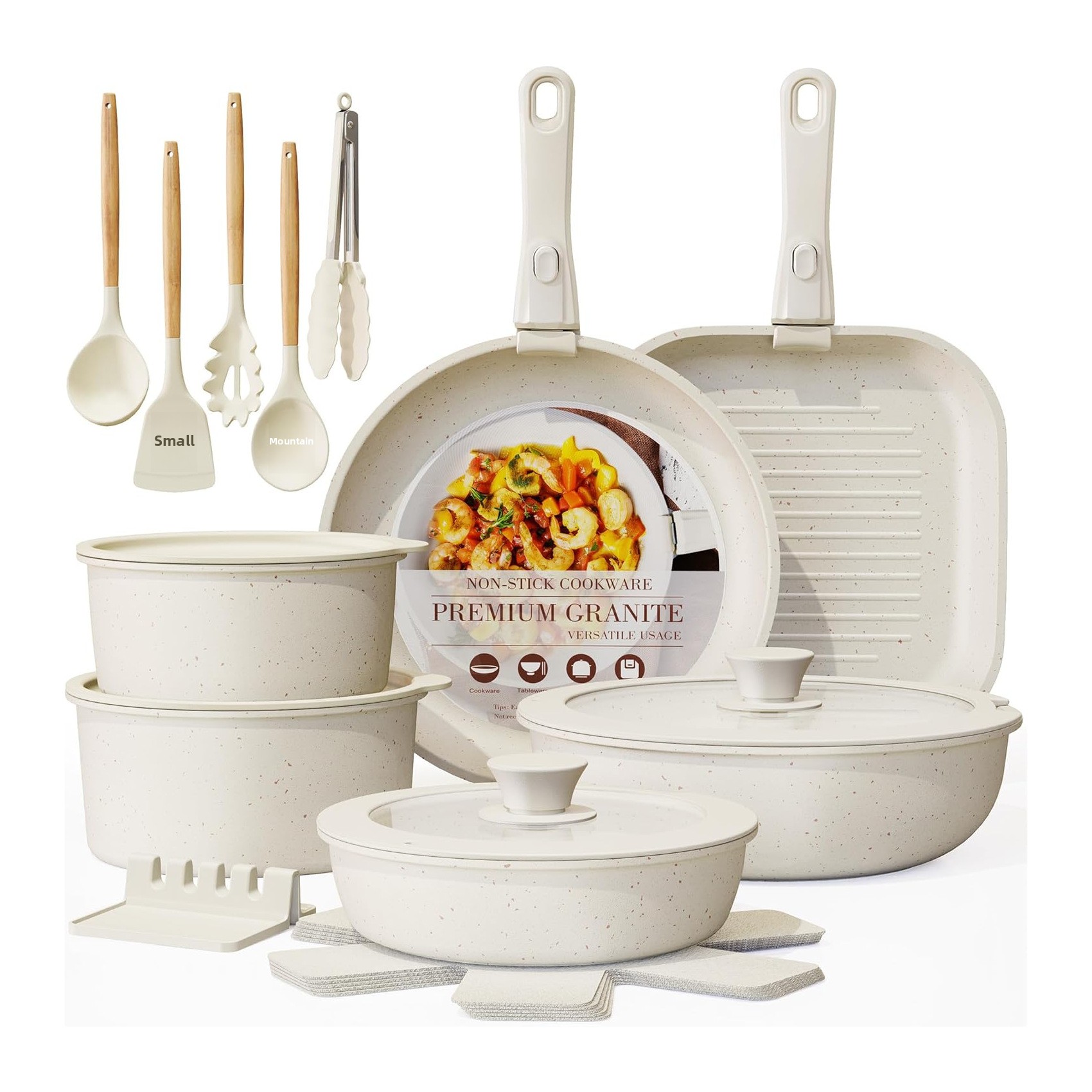23-piece Aluminum Alloy Non-Stick Cookware Set with Removable Handles Woks Frying Pans and Saucepans for Home Kitchens