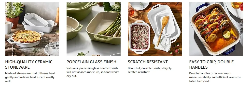 2-Piece Ceramic Rectangular Casserole Dish Baking Dish Set Detailed View 3