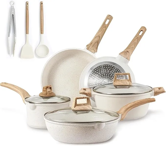8-Piece Non-Stick Induction Cooker Cookware Set, White Granite, Basic Model