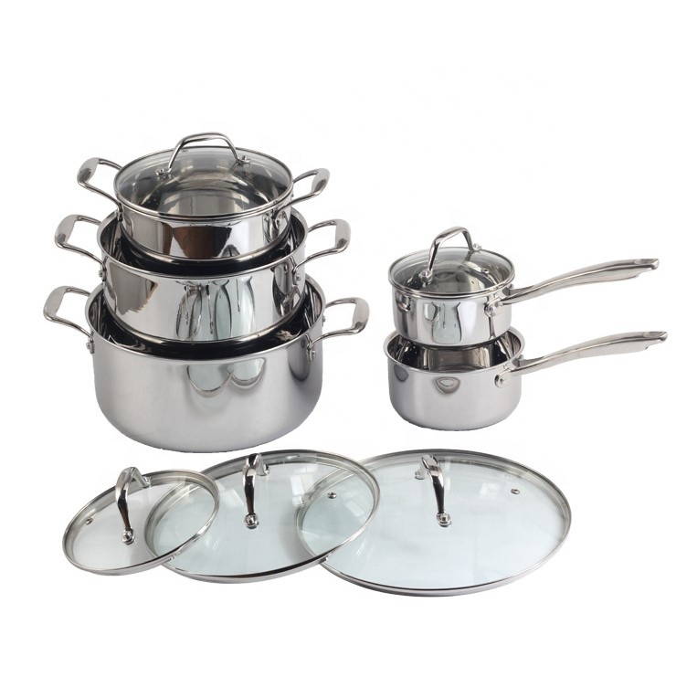 Professional Chef Quality, Dishwasher Safe, Stay-Cool Handles, 10-piece Tri-Ply Stainless Steel Cookware Set