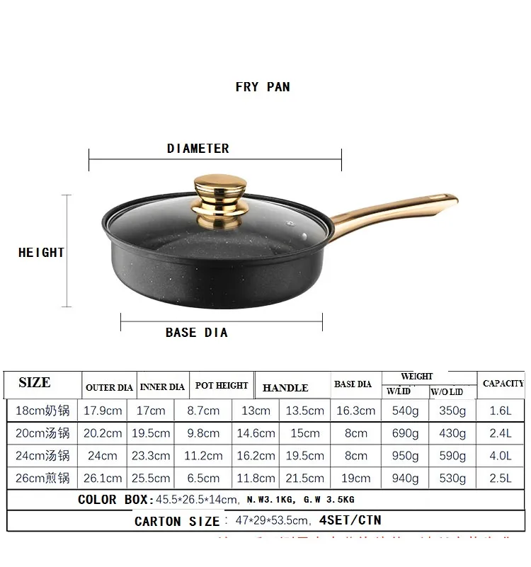Ceramic Stone Cookware Set Wholesale 8PCS Non-Stick Frying Pans with Golden Handles