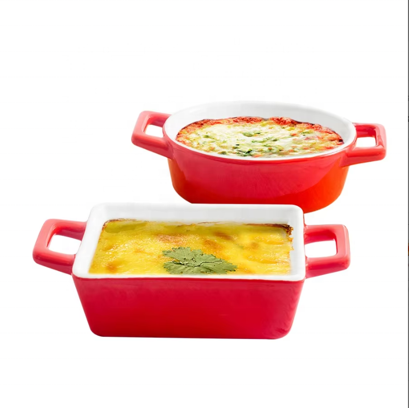 Factory Price White Porcelain Ceramic Bakeware Set Kitchen Rectangle Food Casseroles Baking Tray Pan For Baking Dishes &amp; Pans