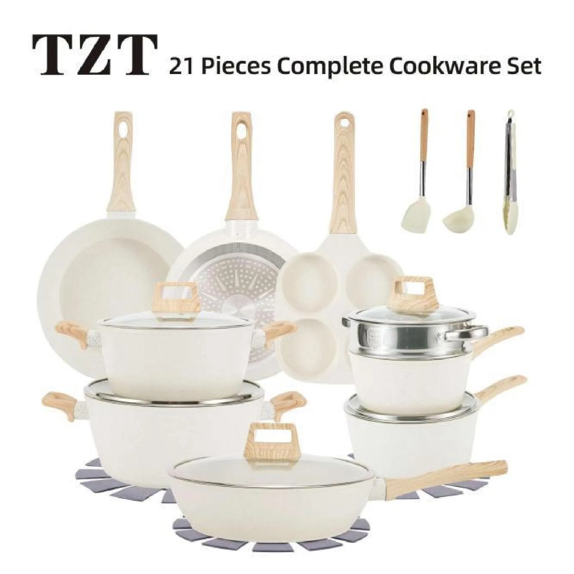 21pieces Granite Black Nonstick Aluminum Pans and Pots Cookware Set
