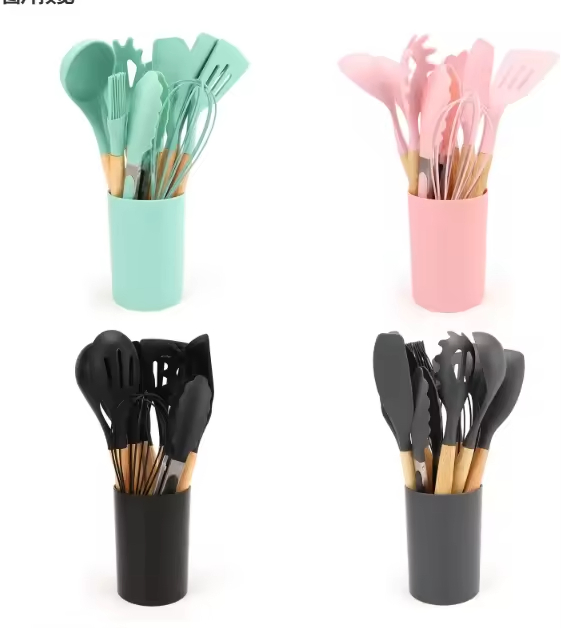 Top Sells Silicone Kitchen Cooking Tools 12PCS Kitchen Utensil Set with Wood Handle