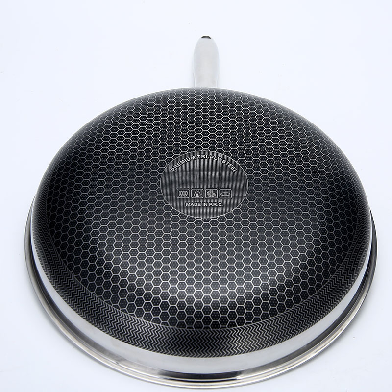 Non-Stick Three-Layer Stainless Steel 304 Double-Side Honeycomb Frying Pan with Ceramic Glaze Coating