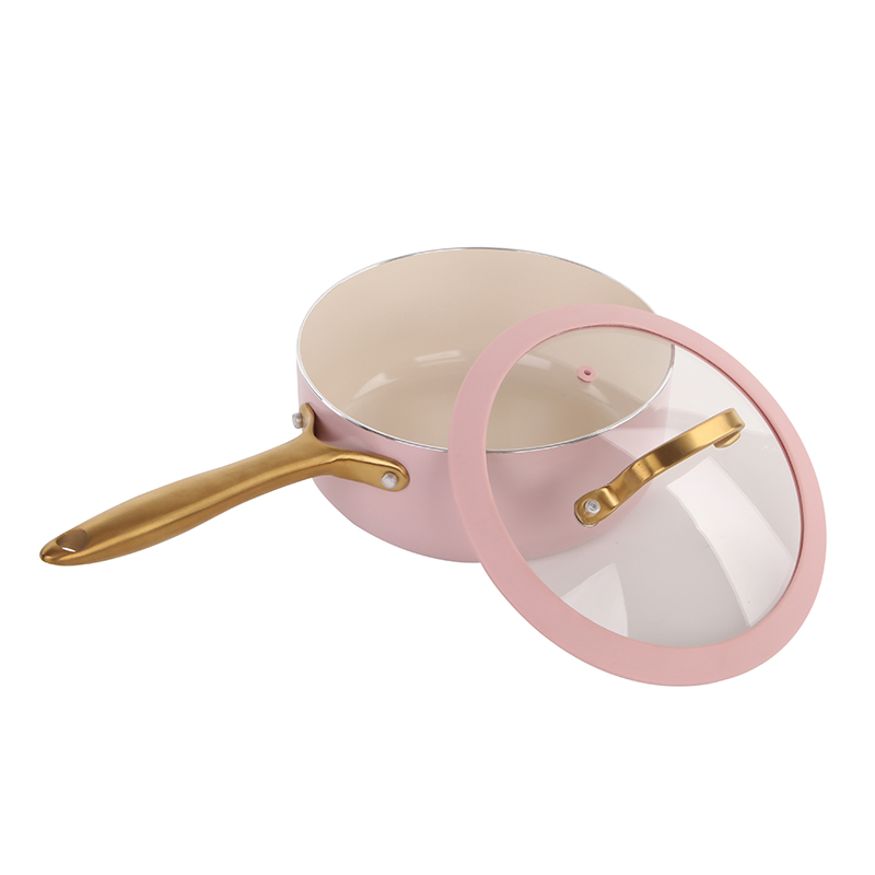 8PCS Pink Ceramic Aluminum Nonstick Cookware Cooking Pot Set with Induction Bottom