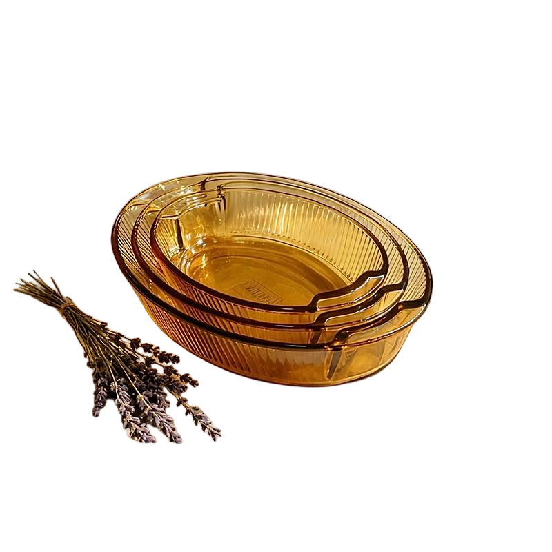 Oven Safe High Borosilicate Clear Oval Amber Glass Baking Dish Set Roasting Pans Eco-Friendly Durable 120 Thermal Shock