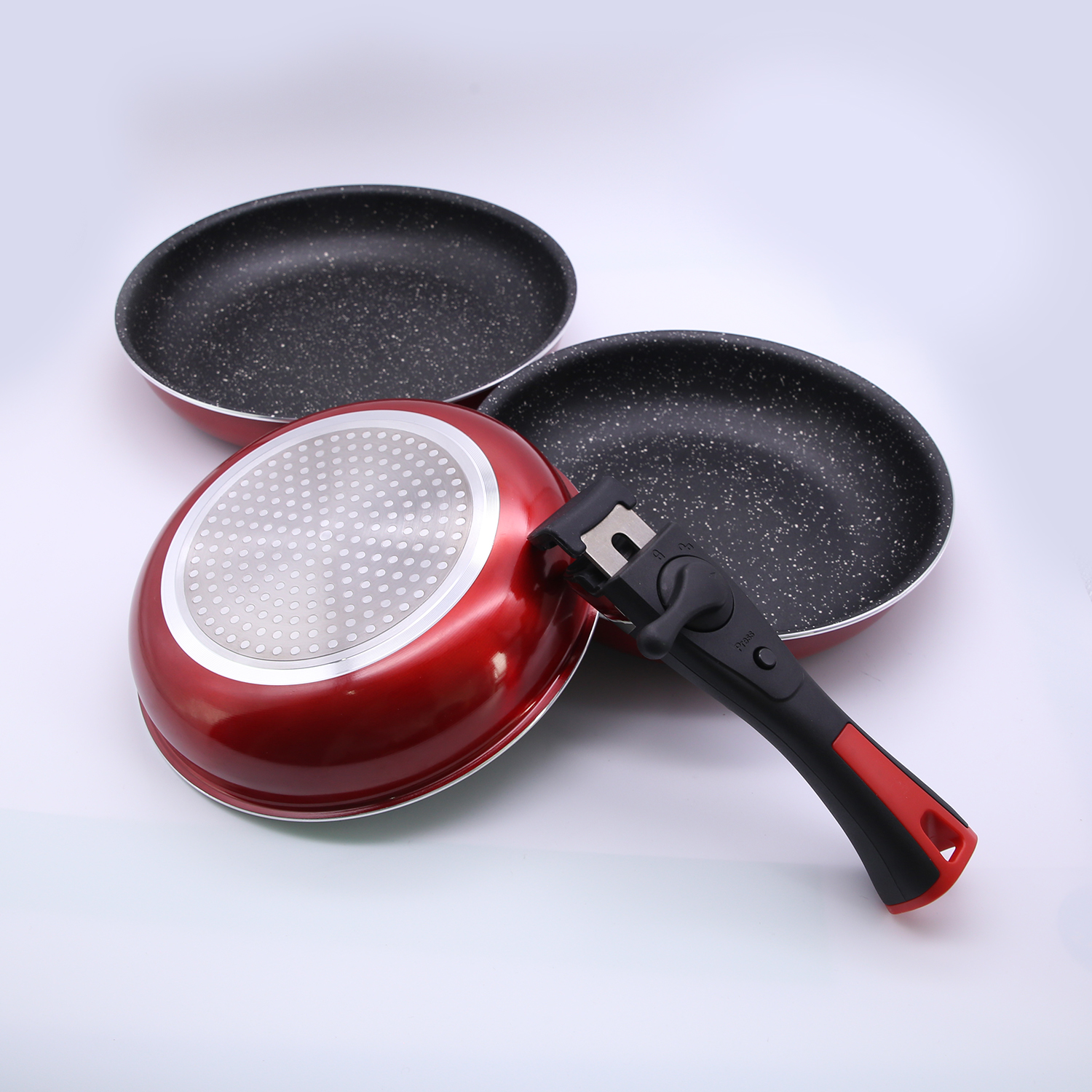 Non-stick Skillet Pan Set Oven Safe 3-piece Cookware Set with Detachable Handle, Space-saving, Induction Base Ceramic Coating