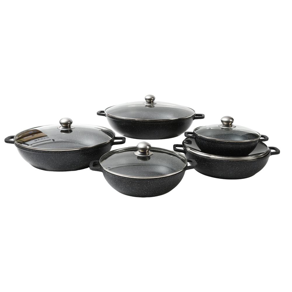 Diamond Induction Die Cast Aluminum Durable Eco-Friendly 10-Piece Black Ceramic Cookware Set Glass Cover Oven Safe