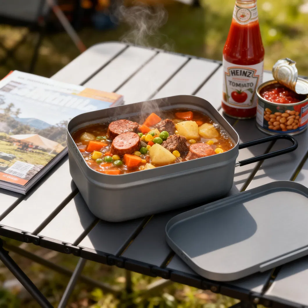 Space-Saving Foldable Cookware Set Customizable Aluminum Mess Tin with Branding Options