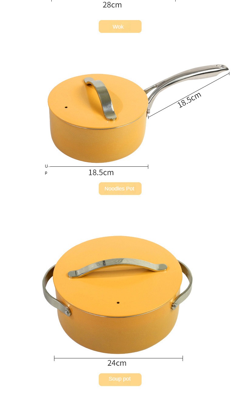 High-Temp Resistant Cookware Set 26-28cm Deep Fry Pans 18-24cm Stock Pots With 3 Lids Industrial-Grade Ceramic Coating