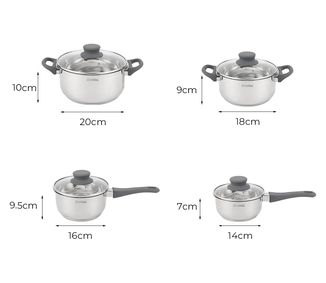Top Sale 8PCS Soft Touch Handle Glass Lid Induction Bottom Cookware Set