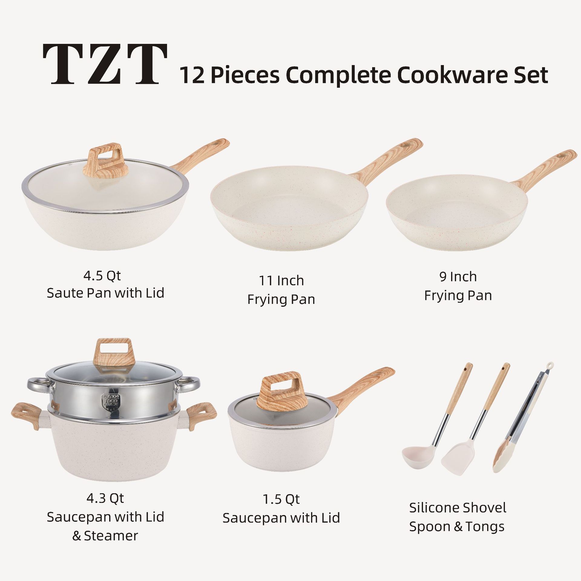 Modern Eco-Friendly 12-Piece Gas Ready Kitchen Cookware Set Dishwasher &amp; Oven Safe Cast Aluminum Pots and Pans Nonstick